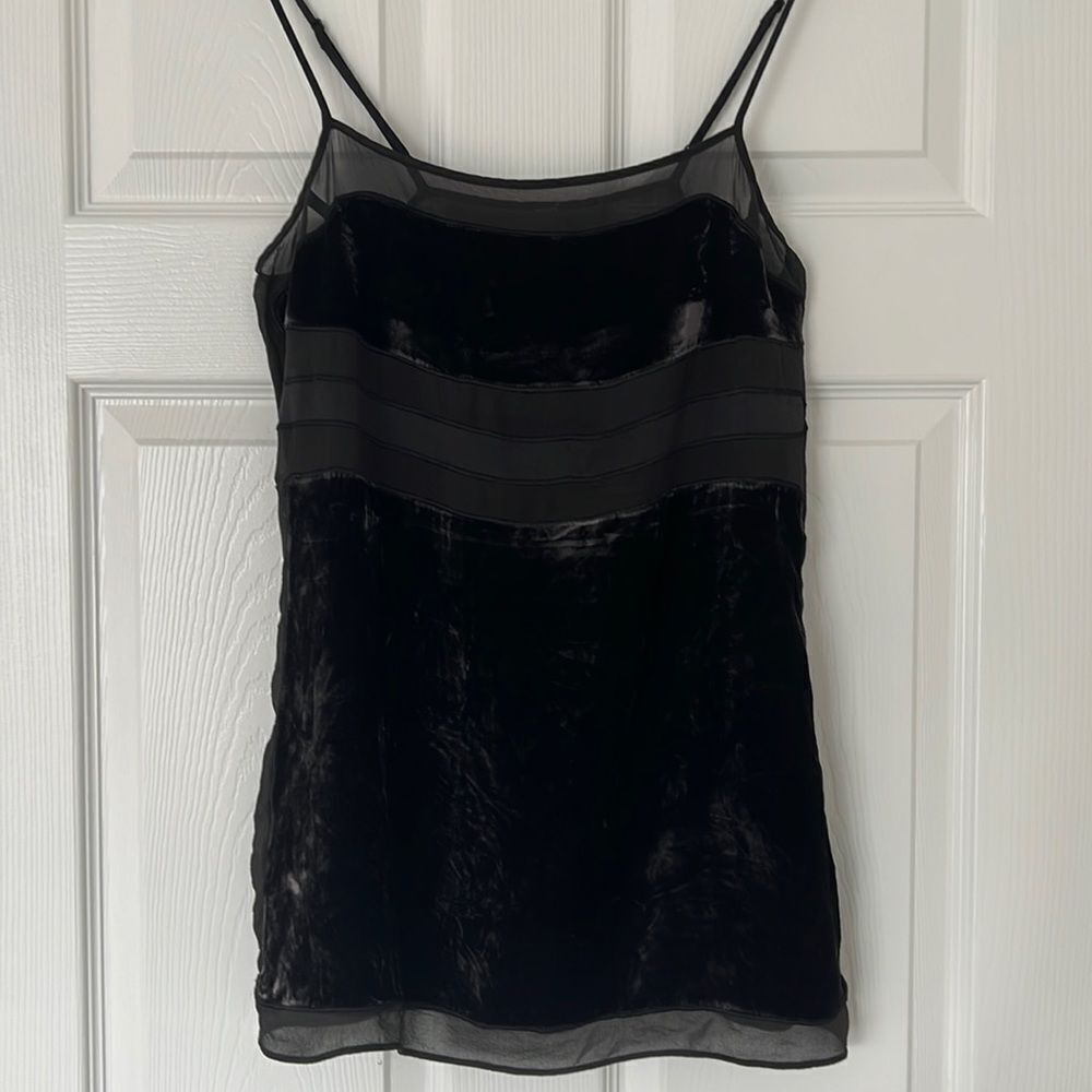 Sexy silk black chiffon velvet tank top Sz Medium